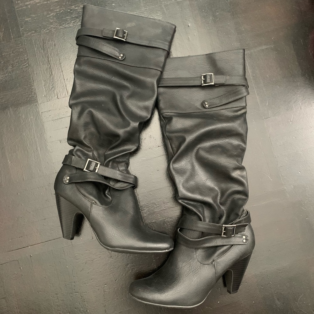 Black Knee High Slouch Boots